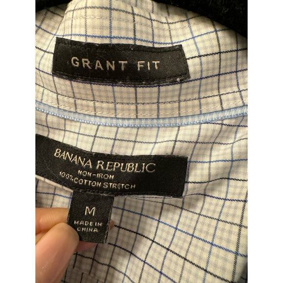 Banana Republic Men's Button Down Grant Shirt Medium White and Blue Windowpane - Picture 5 of 7